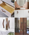 Leather Drawer Handles Set Two Pieces 7.5 Inch Brown Luggage And Suitcase Pull Handles with screws on cabinets and doors