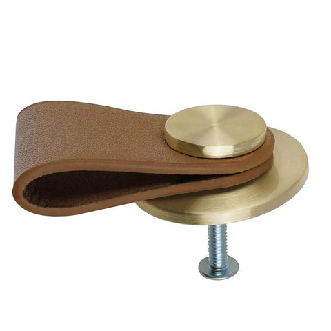 Leather Drawer Pulls Set Of 6 In Brass Brown For Wardrobe Kitchen And Bathroom Cabinets, genuine leather strap with zinc alloy button