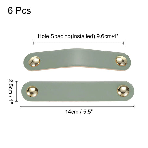 Leather Drawer Pulls Set 6 Pack With Double Hole Design And Screws Included Blue And Gold 96mm Hole Spacing for dressers and cupboards.