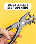Six Size Leather Hole Punch Tool 8.5 Inch Heavy Duty Revolving Punch Pliers for leather canvas denim belts, spring-loaded design