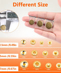 Different sizes of Premium Leather Snap Fasteners Kit With 12.5mm Metal Snaps And 4 Setter Tools 240 Sets displayed on a hand.