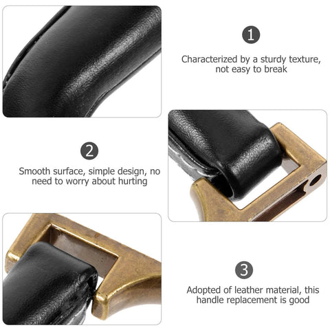 Close-up view of imitation leather suitcase handle replacement carry handle for luggage bags and boxes, featuring bronze accents.