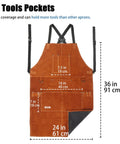 Leather Welding Apron With 6 Tool Pockets, Heat And Flame Resistant Cowhide, Heavy Duty Blacksmith Protective Apron, Brown