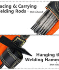 Flame-Resistant Leather Electrode Bag and Welding Rod Holder for Welders showing rods and hammer holder, cowhide wearable storage pouch