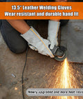 Person using grinder wearing 13.5 inch leather welding gloves from Complete Welding Accessories Tools Kit For Beginners.
