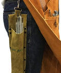 Person wearing Premium Leather Welding Rod Bag For Arc Welders With 100 Percent Cowhide Leather Heat Resistant And Flame Retardant Kevlar Stitching