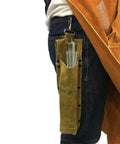 Premium Leather Welding Rod Bag for Arc Welders with cowhide, heat resistant, Kevlar stitching, attached to waist, holds electrodes
