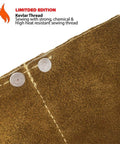 Close-up of brown Premium Leather Welding Rod Bag with Kevlar stitching and metal rivets, highlighting heat-resistant cowhide material.