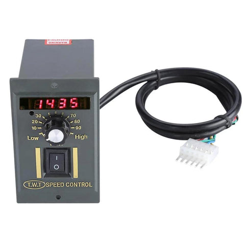 Front view of AC Motor Speed Controller Adjustable Stepless Regulator Switch With LED Display Knob 220V 15W To 400W Black Pro Grade