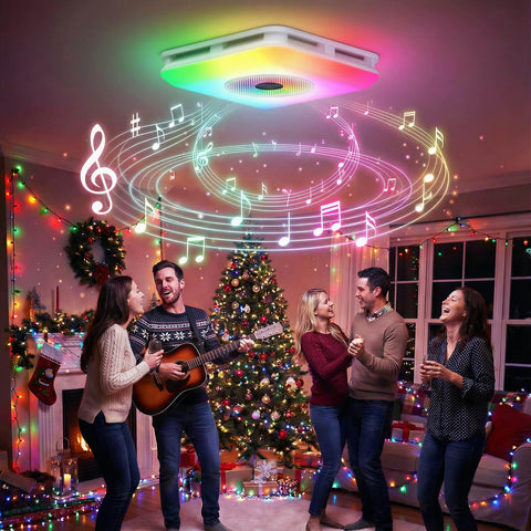 Bathroom Exhaust Fan With Bluetooth Speaker And LED Light All In One 4 In 1 230 CFM 1.5 Sone 7 Color RGB in festive setting