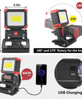 Rechargeable LED Clip On Work Light With Clamp 2 Pack 2100 Lumen COB Magnetic Work Lights 3 Modes 270 Degree And 180 Degree Rotation Waterproof Perfect For BBQ Jobsite Workshop And Car Repair