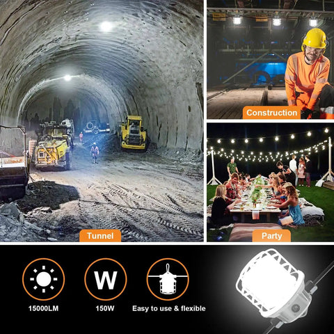 Beefed Up 100ft LED Construction String Lights for Job Sites, Linkable and Hook Ready, 15000 Lumens of Daylight 5000K