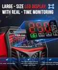 Beefy 250 Amp Stick Welder with Dual Voltage LED display showing real-time welding stats