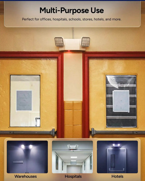 Installed Six Pack LED Emergency Lights For Business With Backup Battery And 90 Minute Run Time, Wall Mount, Hard Wired, 120 To 277V, Fire Rated 94V-0 UL Listed, Ideal Commercial Office Safety Lighting Sunco