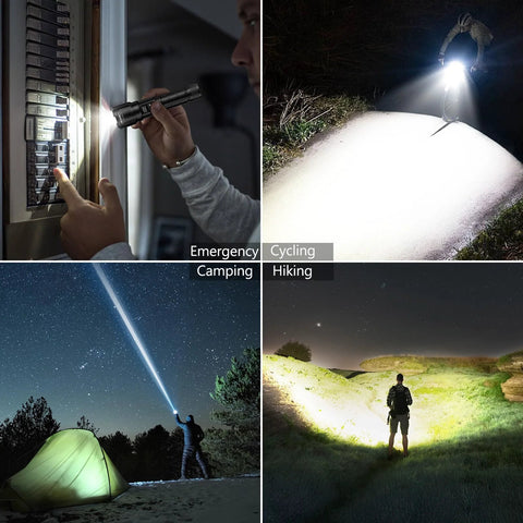 Two compact USB rechargeable LED flashlights deliver up to 6000 lumens with a zoomable beam and three modes, ideal for emergencies and outdoor use.
