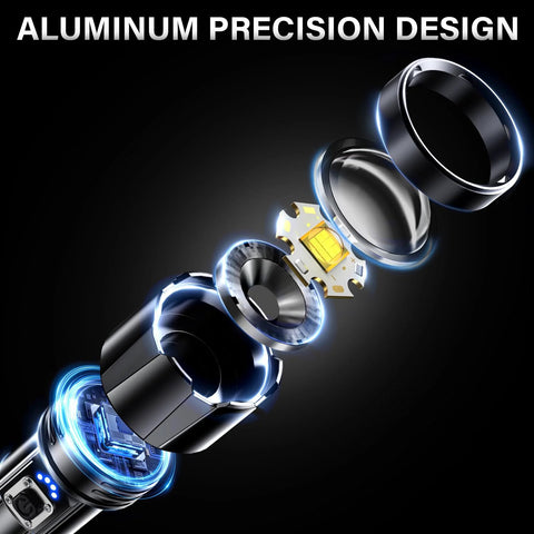 Rechargeable LED Flashlight 99000 Lumens Ultra Bright Zoomable Head USB C Fast Charge 5000mAh Two Pack IPX7 Waterproof Durable Aluminum Construction