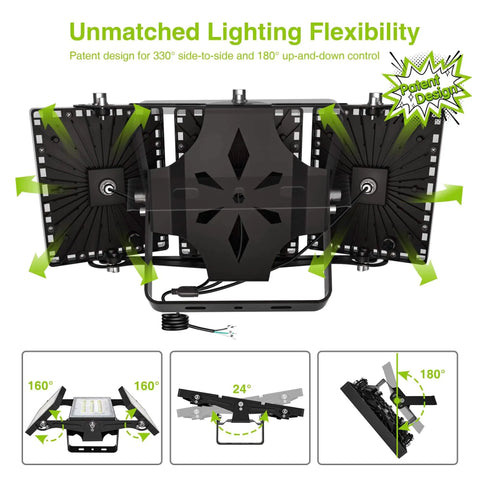 Ultra Bright 150W LED Outdoor Flood Light With 15000 Lumens, 6000K Daylight White, IP66 Waterproof, 3 Heads, Adjustable Pivots