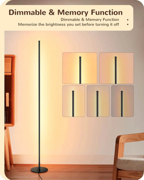 Set Of 2 Tall LED Corner Floor Lamps With Remote Dimmable 7 Color Temperatures From 2700K To 6000K 57.5 Inch Black Finish