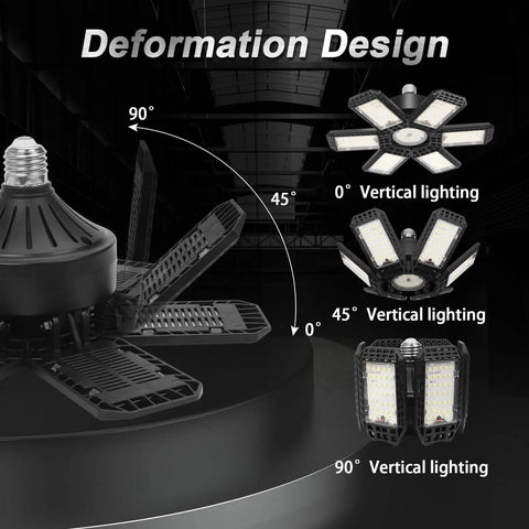 Ultra Bright 200W LED Garage Light With Six Plus One Deformable Panels, 20,000 Lumens 6500K shop light deformation design