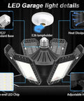 Two Pack 200W LED Garage Lights Ultra Bright 20000LM 6500K Shop Ceiling Lights with deformable panels and E26 E27 socket