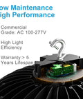 Ultra Bright LED Warehouse High Bay Light 300W UFO Shop Light 45000 Lumens, 100-277V, showing hook mount and internal components
