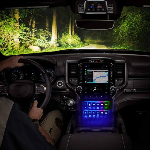 Interior view showing a 12V system with a Dual Output LED Light Bar Wiring Harness Kit For 12V Systems On Off Power Relay.