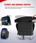 Close-up of sturdy and durable switch for Dual Output LED Light Bar Wiring Harness Kit for 12V systems with rocker switch.