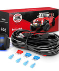 Dual Output LED Light Bar Wiring Harness Kit for 12V Systems with rocker switch and connectors, 12 ft harness for Jeeps