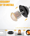 These 3/4 inch round rubber grommets with a waterproof gasket create a tight, weatherproof seal between LED light housings and mounting surfaces, ideal for automotive, trailer, marine, and outdoor LED fixtures in a 50-pack, shown during installation.