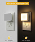 Led Night Light 2 Pack Plug In Wall Dusk To Dawn Auto On Off 3000K Soft White showing on at dusk and off at dawn feature