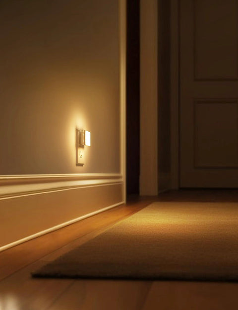 LED Night Light 2 Pack Plug In Wall Dusk To Dawn Auto On Off 3000K Soft White 0.3W illuminating hallway corner at night