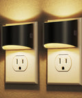 Two Pack Led Night Light Plug In With Dusk To Dawn Sensor Three Level Brightness 30 60 100 Lum Warm White 3000K mounted in outlet