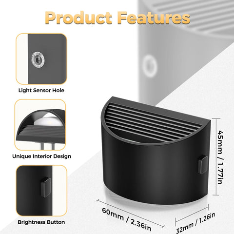 Close-up of Two Pack Led Night Light Plug In With Dusk To Dawn Sensor Three Level Brightness 30 60 100 Lum Warm White 3000K