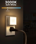 Led Night Light 2 Pack Plug In Wall Dusk To Dawn Auto On Off 3000K Soft White 0.3W glowing in dark room with plug