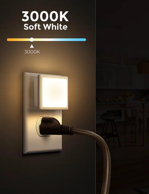 Led Night Light 2 Pack Plug In Wall Dusk To Dawn Auto On Off 3000K Soft White 0.3W glowing in dark room with plug