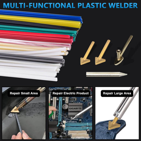 Powerful 150W LED Digital Adjustable Temperature Plastic Welder Kit with 106 welding rods and 4 tips for multiple repair uses