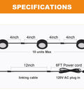 Specifications diagram for Wired LED Puck Lights For Cabinets 120V Plug In Lighting Warm White Surface Or Recess Mount Black Finish 2.7W Each