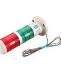 Industrial Signal Light Tower LED 24V DC Red And Green Steady Light LTP502T with wires and mounting holes, side view.