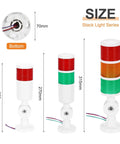 Three sizes of 1 Layer LED Signal Warning Light Tower With Buzzer 12-24V 10A for industrial machinery, showing height measurements.