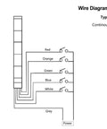 Wiring diagram for Red 12 Volt DC LED Industrial Signal Light Tower Lamp LTP 502T illustrating wire connections and colors.
