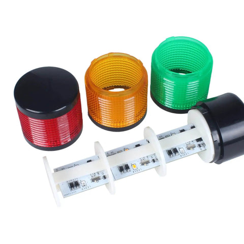 Workhorse LED Signal Tower Stack Light With Rotatable Base For Industrial Jobs showing disassembled 3 layer column with LEDs