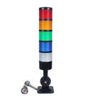 Industrial LED Signal Tower Stack Light with rotatable base, featuring 5-layer tower modules, 12V 24V DC, black, for status alerts.