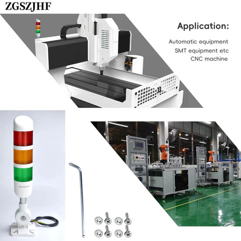 3 Layer LED Signal Tower Light With Rotatable Base And 85dB Buzzer with installation tools, ideal for CNC machines.