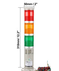 Front view of 24V 3 Tier LED Signal Tower Lights With Base No Fuss Install Industrial Warning Light Stack Lamp Waterproof