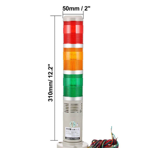 Front view of 24V 3 Tier LED Signal Tower Lights With Base No Fuss Install Industrial Warning Light Stack Lamp Waterproof