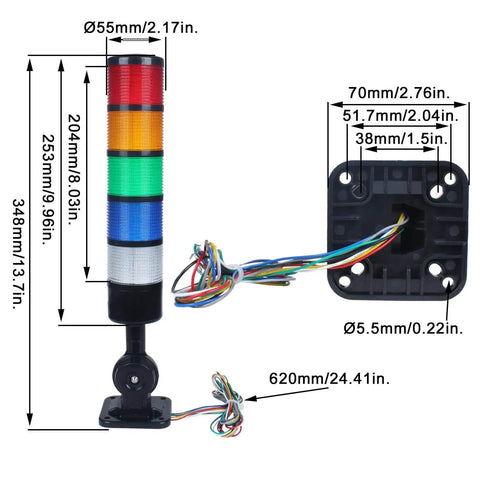 Industrial LED Signal Tower Light Set With Rotatable Base And Buzzer Five Layer Stack Lights 12V 24V DC for industrial use