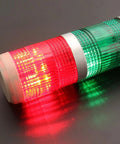 Industrial Signal Light Tower LED 24V DC Red And Green Steady Light LTP502T, high visibility for machinery, close-up view.