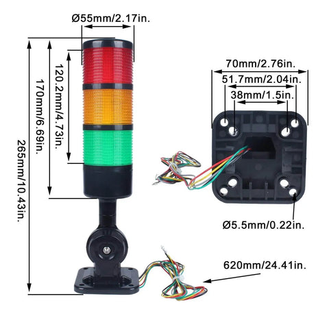 Workhorse LED Signal Tower Stack Light With Rotatable Base For Industrial Jobs, 3 Layer Column Warning Lamp