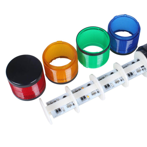 Components of Industrial LED Signal Tower Stack Lights with Rotatable Base 4 Layer Warning LEDs and 90dB Buzzer 110V 220V AC Black Housing