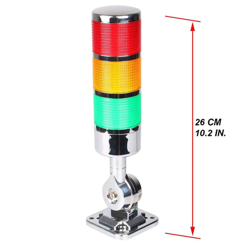 Front view of 12-24V LED Stack Tower Light Kit With 3 Layer Column Signal Beacon Andon Indicator Lamp Buzzer, Industrial Warning Lights, 26 cm height